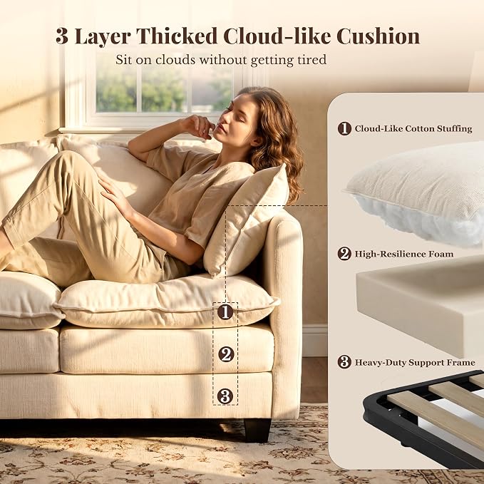 Loveseat Sofa with Ottoman, Cloud 3-Layer Cushion & 27" Deep Seat Modern Small - Image 3