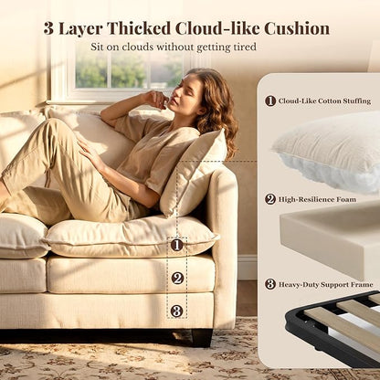 Loveseat Sofa with Ottoman, Cloud 3-Layer Cushion & 27" Deep Seat Modern Small - Image 3