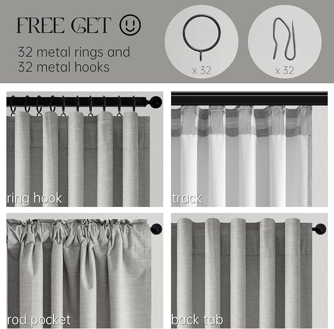 Topfinel Frost Grey Linen Curtains 84 Inches Long 2 Panels Set - Image 3