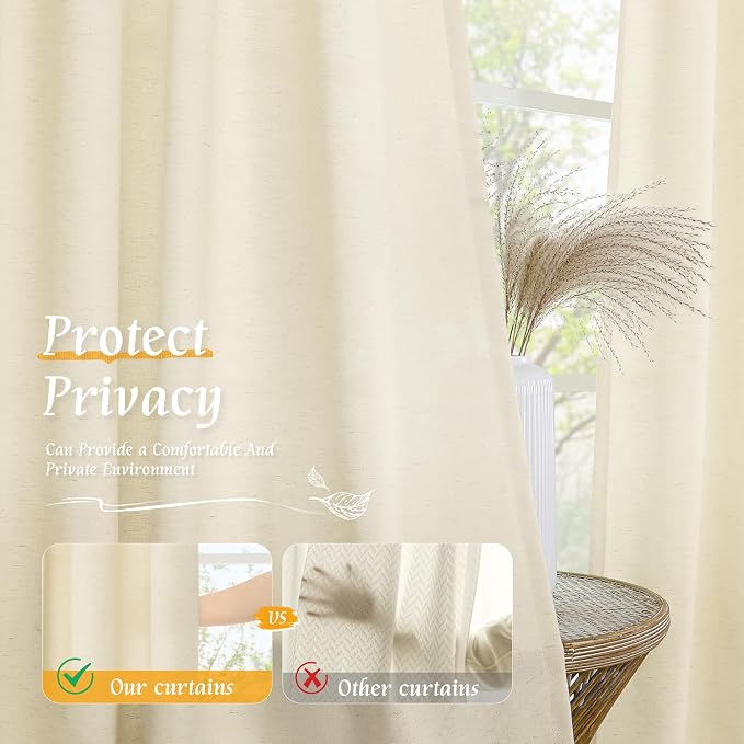 Light Beige Linen Textured Curtains 63 inch Length - Image 5