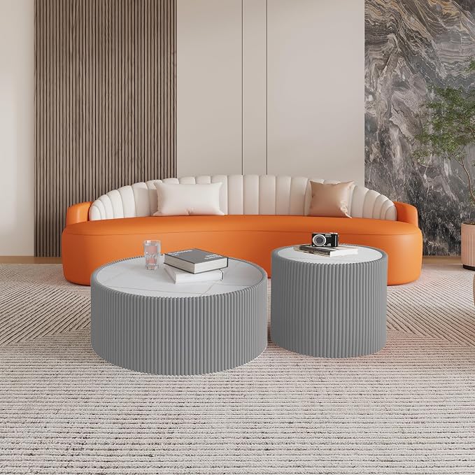 Marble Round Side Table, 17.71" Fluted End Table - Image 4
