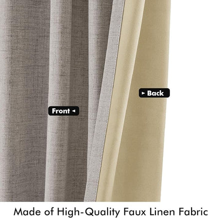 MIULEE 100% Blackout Linen Curtains 42 x 108 Inch Greige 2 Panels | Thermal - Image 6