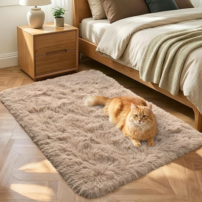 3x5 Beige Fluffy Soft Area Rug Non-Slip by ModernHomeDecor