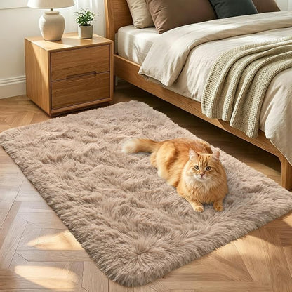 2x3 Beige Fluffy Soft Area Rug Non-Slip by ModernHomeDecor