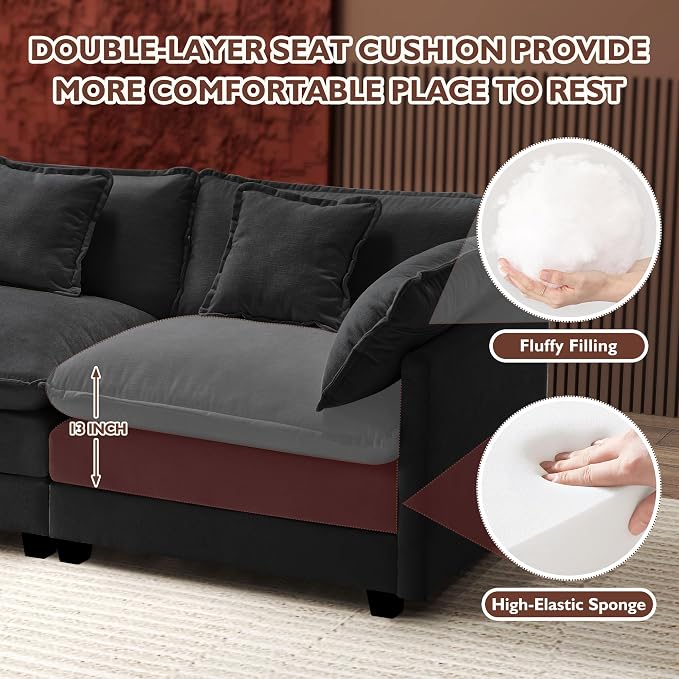 Ihanherry 111.4 Inch 3-Seater Cloud Sofa, Modular Sectional Couch, Modern Deep - Image 3