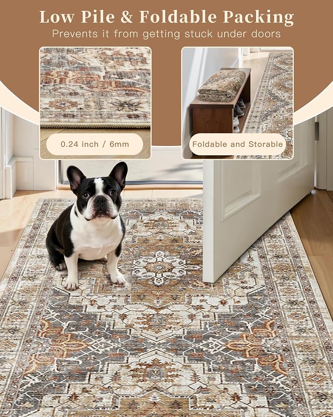 Madane Hallway Runner Rug 3x12 Washable Kitchen Runners 12ft, Turmeric/Grey | - Image 6