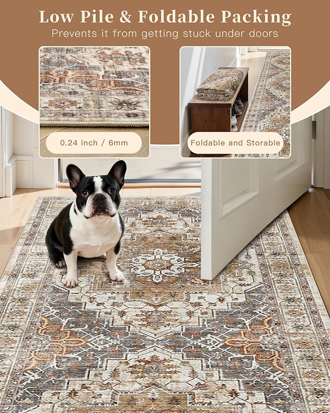 Madane Hallway Runner 3x8, Kitchen Rugs Washable Entry Rug, Turmeric/Grey | - Image 7