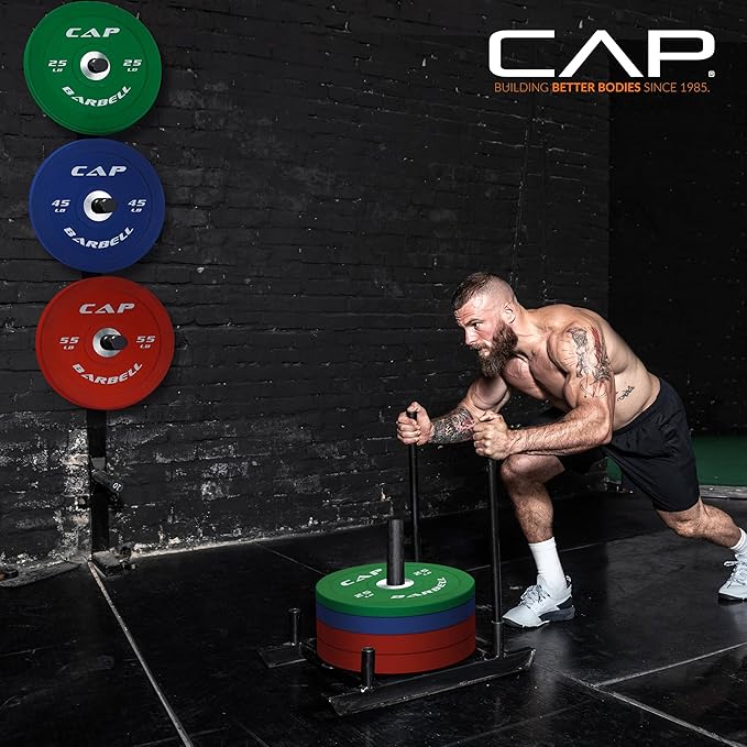 CAP Barbell 2-Inch Olympic Bumper Plate Weight Set with 6 Post Rack | 100-370 lbs | Multiple Options