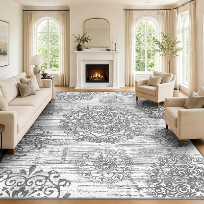 HEBE Area Rug for Living Room 8'x10', Washable Non Slip Boho Bedroom Rug | - Image 5