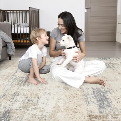 8x10 Area Rug Living Room: Modern Washable Soft Carpet Beige Brown | - Image 9