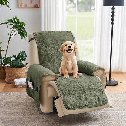 Large Green Recliner Chair Covers, Quilted Décor Water-Repellent Lazy Boy Chair by Pamhaven