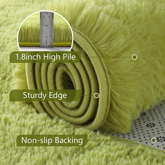 2x3 Green Fluffy Soft Area Rug Non-Slip - Image 6