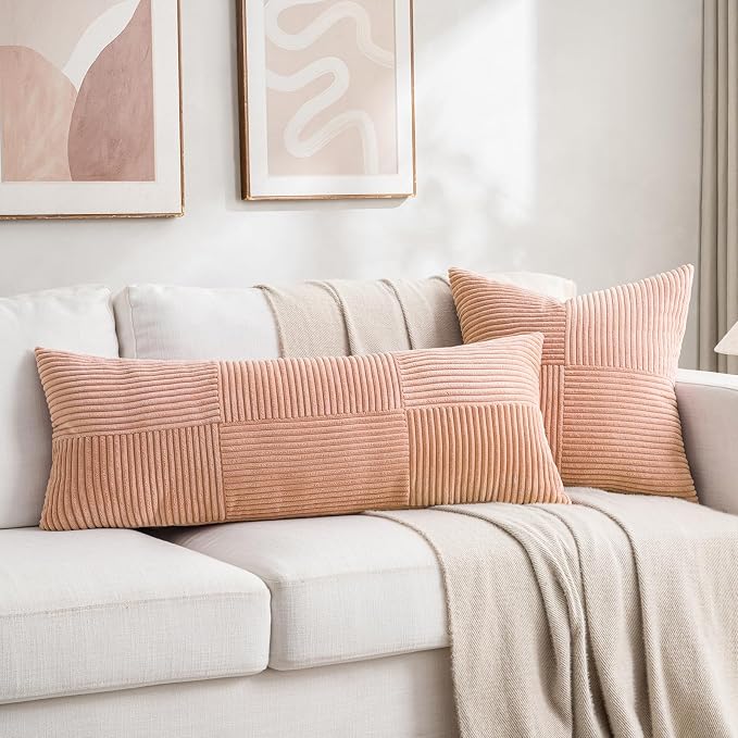 Fancy Homi 2 Packs Peach Decorative Throw Pillow Covers 22x22 Inch - Image 5