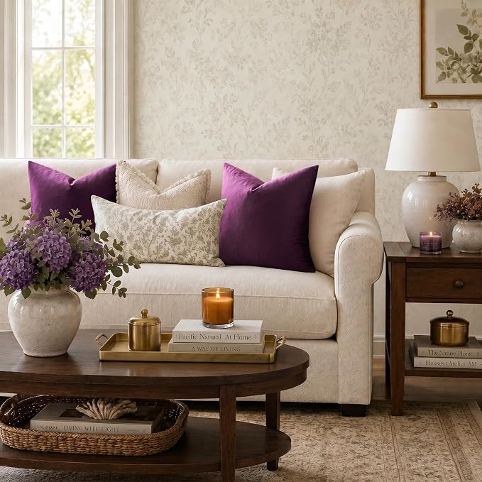 GIGIZAZA Velvet Pillow Covers 20x20 Decorative Pillows Pack of 2 Purple | Throw - Image 2