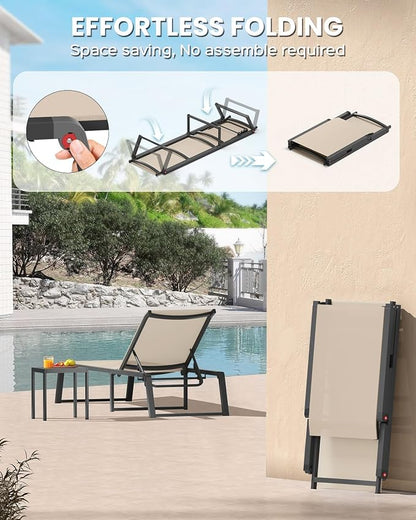 Aluminum Chaise Lounge Chair Outdoor, Foldable& No Assembly Patio Pool Lounge - Image 4