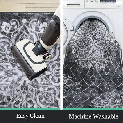 HEBE Hallway Runner Rug 2'x8', Washable Non Slip Kitchen Rug Runner | Soft Boho - Image 6