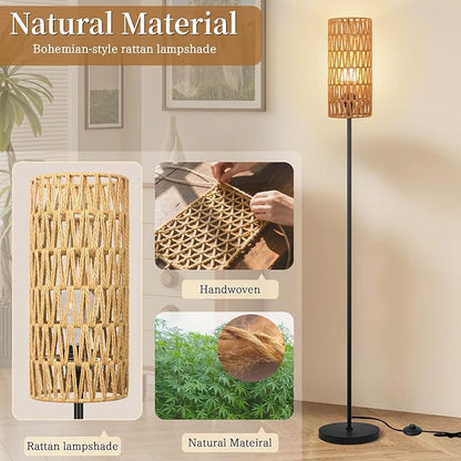 Ruiever Floor Lamp for Living Room, Farmhouse Rattan Floor lamp, Modern - Image 9