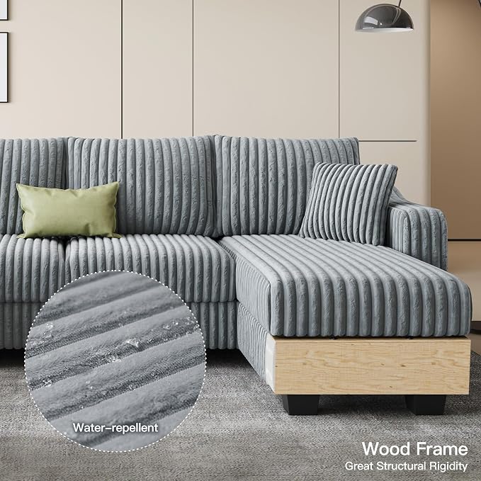 Belffin Sectional Couch with L-Shape Chaise L Shaped Couch with Ottoman - Image 6