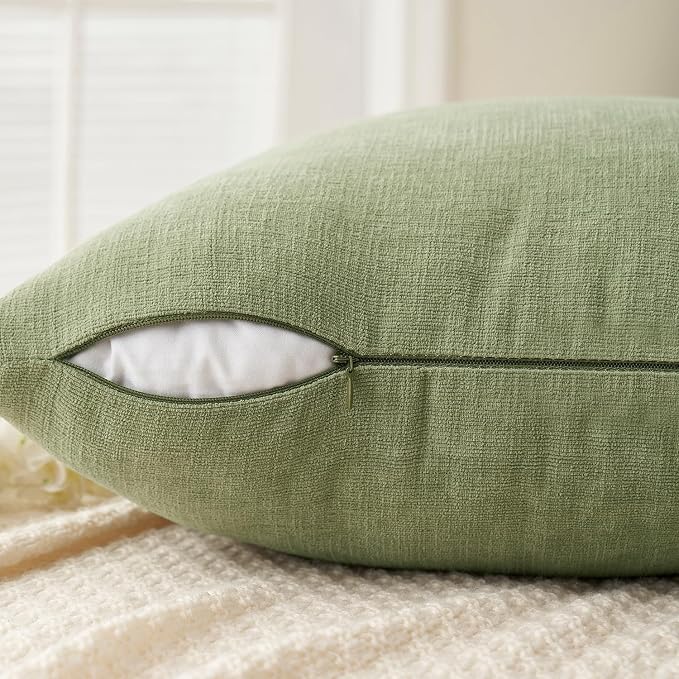 MIULEE Sage Green Chenille Couch Euro Throw Pillow Covers, 22x22 | Set of 2 - Image 5