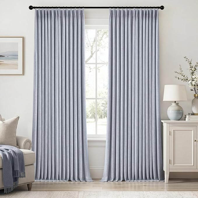 MIULEE Chambray Blue Pinch Pleated 100% Blackout Curtains 40x96 Inches | Room by MIULEE
