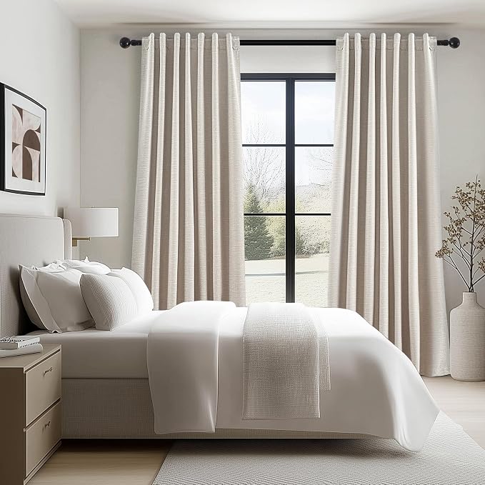 Beige Color Blackout Curtains 90 Inch Long 2 Panels, Back Tab Pleated Heading - Image 7