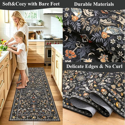 HEBE Hallway Runner Rug 2'x8', Washable Non Slip Kitchen Rug Runner | Soft Boho - Image 5