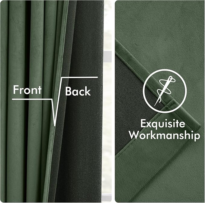 MIULEE Velvet Curtains 50W x 84L 2 Panels Olive Green Blackout Curtains | - Image 6