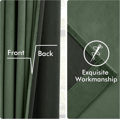 MIULEE Velvet Curtains 50W x 84L 2 Panels Olive Green Blackout Curtains | - Image 6