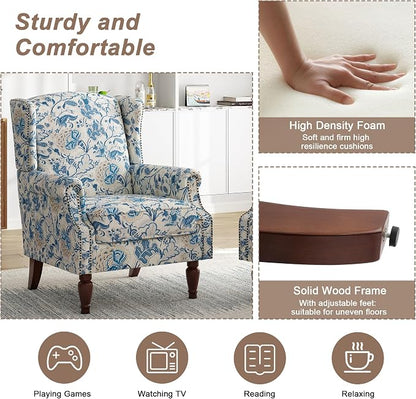 Pia Ricco Set of 2 Floral Accent Chairs, High Back Upholstered Armchairs - Image 4