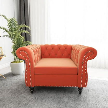 ORRD 3 Piece Living Room Set, Velvet Chesterfield Sofa Loveseat Couch Chair - Image 5