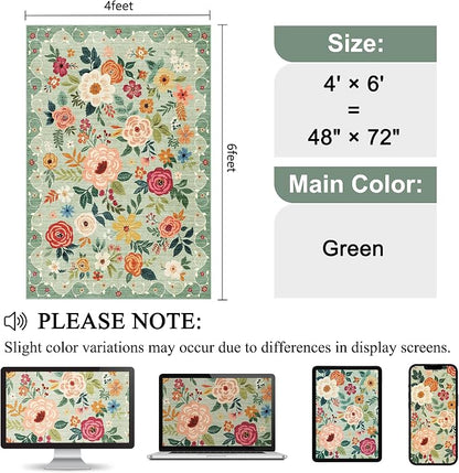 DUKINO 4x6 Area Rug, Floral Washable Rug Non Slip Office Chair Mat, Stain - Image 2