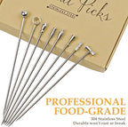 DEMIGO Cocktail Picks, 8 New Styles Stainless Steel Reusable Olive Stuffers Martini Picks set Fruit Toothpicks Garnish Skewers Appetizer Drink Stick for Bar party, Barbeque Snacks, Club sandwiches