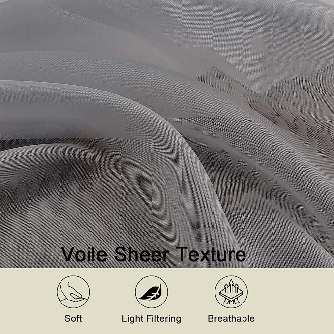Grey Sheer Curtains 84 Inches Long 2 Panels, Soft Airy Light Filtering Curtains - Image 7