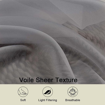 Grey Valances for Windows, Sheer Curtains 14 Inch Length 2 Pack Kitchen Curtain - Image 3