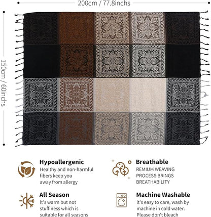 Boho Throw Blanket, Chenille Jacquard Tassels Throw Blankets - Image 5