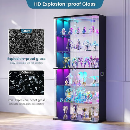71" Tall Display Cabinet with Glass Doors, Rounded Curio Cabinet with Motion - Image 5