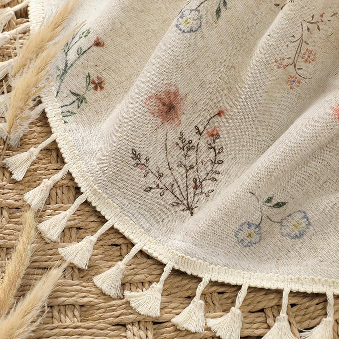 Boho Floral Light Filtering Curtains 84 Inch 2 Panels Linen Texture | Farmhouse - Image 3