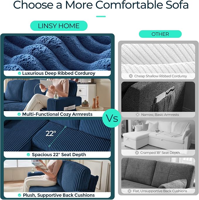 LINSY HOME Loveseat Sofa with Pull Out Couch Chaise: 2-in-1 Convertible 2 - Image 6