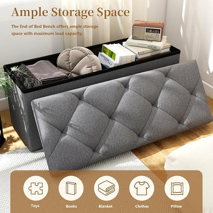 43W Folding Ottoman with Storage Bench, 30W Storage Ottoman Bench, 15W Inches - Image 6