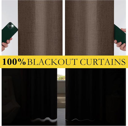 NICETOWN Brown Vintage Linen 100% Blackout Curtains - Image 4