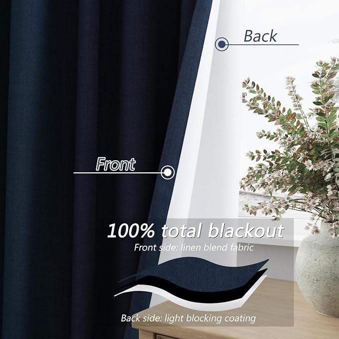 Navy Blue 100% Blackout Curtains 84 Inch Length 2 Panels Set - Image 4