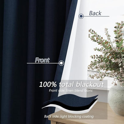 Navy Blue 100% Blackout Curtains 84 Inch Length 2 Panels Set - Image 4