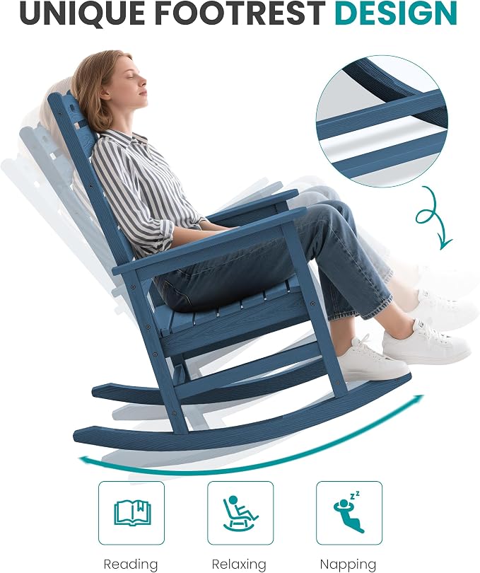 SERWALL Outdoor Rocking Chair Set of 4, Oversized HDPE Patio Rocking Chair - Image 7