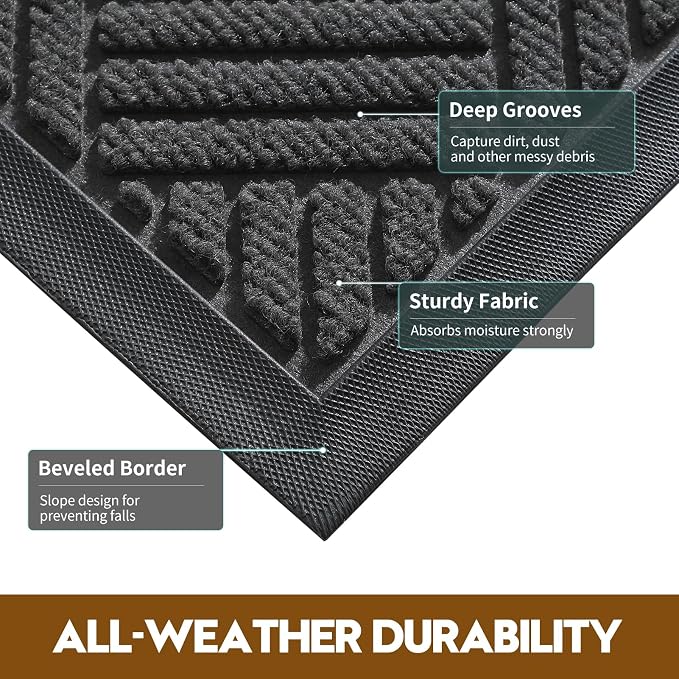 Front Door Mat, Heavy Duty Waterproof Doormat 31.5"x20", Stain Fade Resistant - Image 3