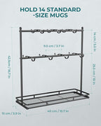 OROPY Coffee Mug Holder for Countertop, 14-Hook Mug Tree Rack for 14 Cups, 2 Tier Mug Display Stand with Heavy Duty Metal Base