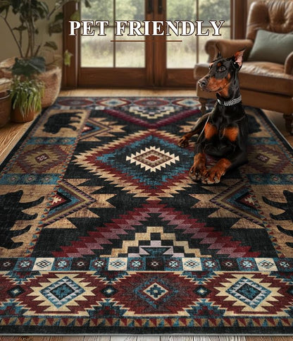 Rustic Cabin Area Rug 10x14, Lodge Wildlife Bear Washable Large Area Rug - Image 8