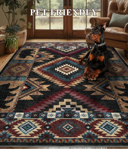 Rustic Cabin Area Rug for Bedroom 5x7, Machine Washable Lodge Bear Rug - Image 7