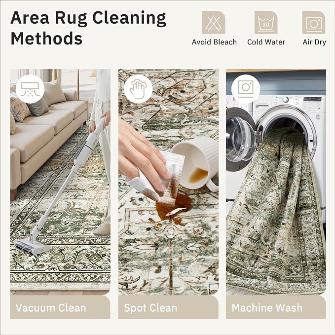 Soalmost 6x9 Area Rug for Living Room Washable Rugs Non-Slip Olive Beige | - Image 4