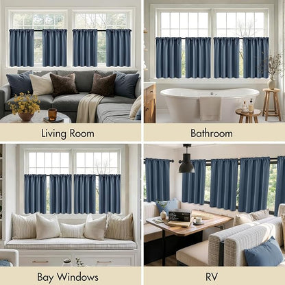 MIULEE Set of 4 Stone Blue 45 Inch Short Blackout Kitchen Window Curtains | - Image 6