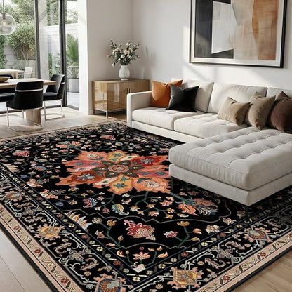 RELEANY Washable Area Rug, Water Repellent, Pet Friendly, Vintage Floral Boho by RELEANY